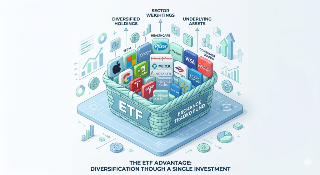 ETF의 분산 투자 구조를 설명하는 개념도